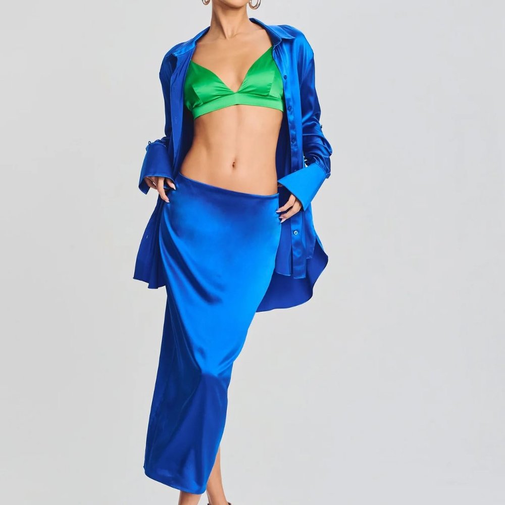 SER.O.YA. $298 Royal Blue Midi Silk Skirt. Size XS